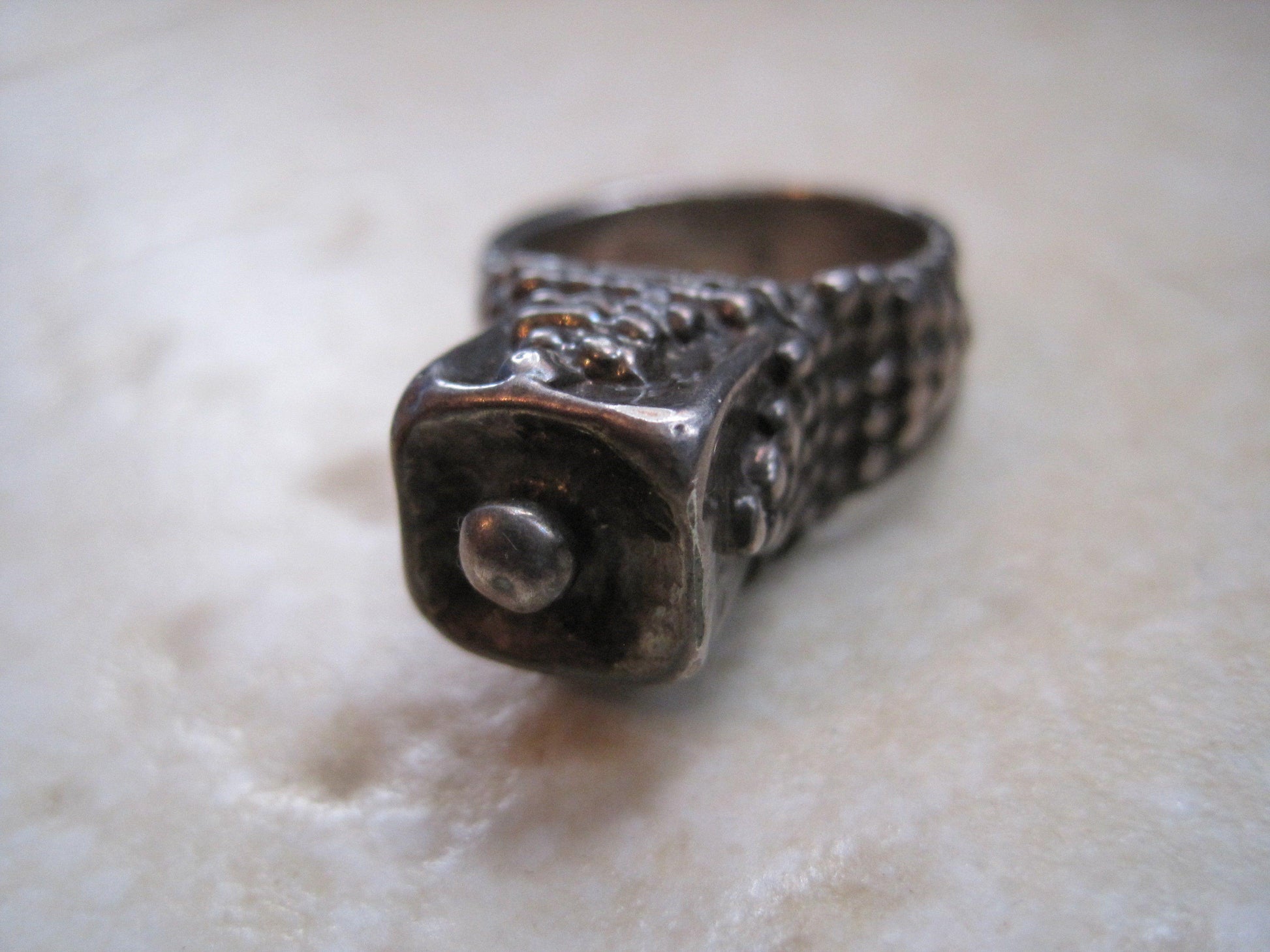 Vintage Bedouin Ring - Tribal Silver Plated Tower Ring - Size 8 - Anteeka