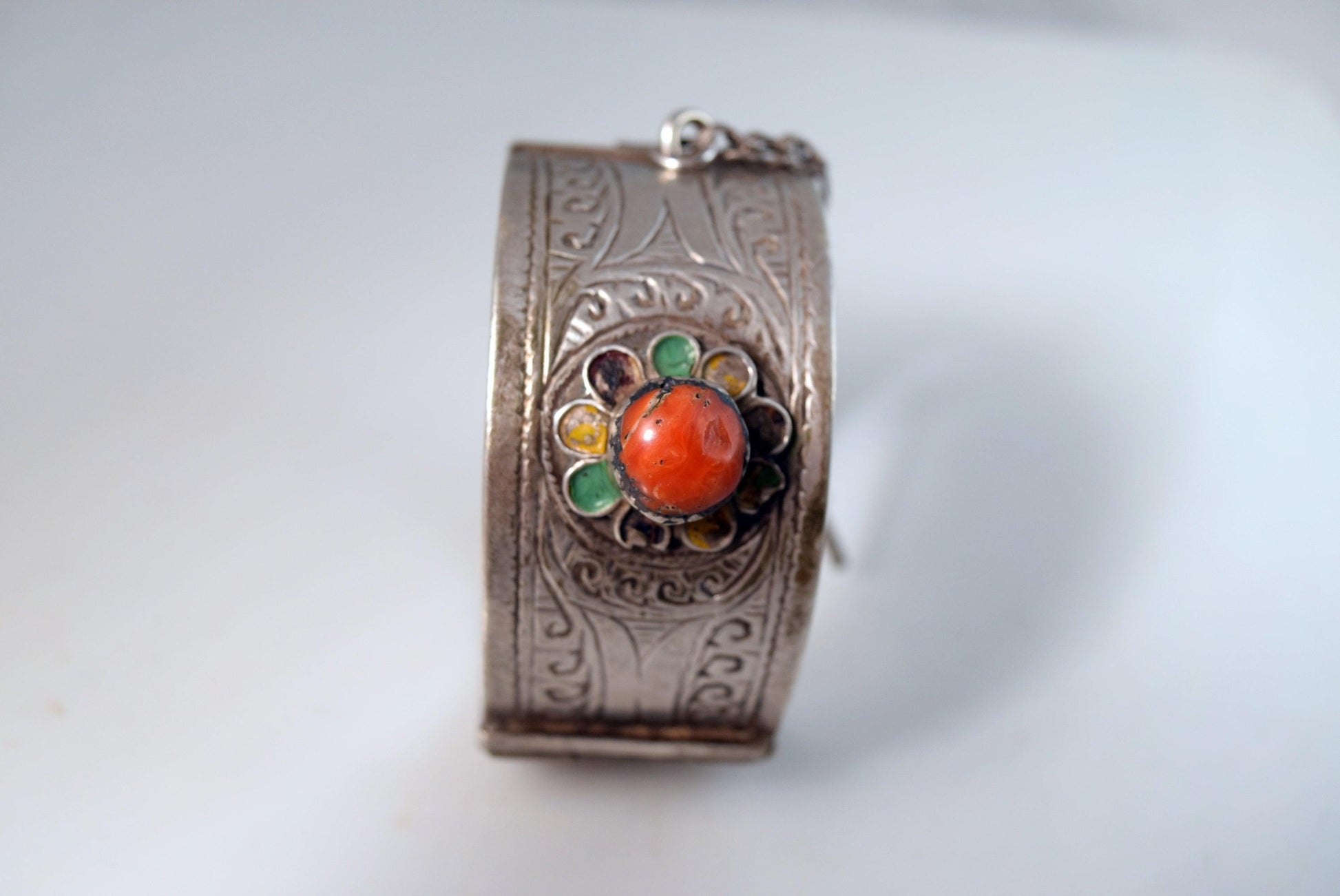 silver and coral bracelet