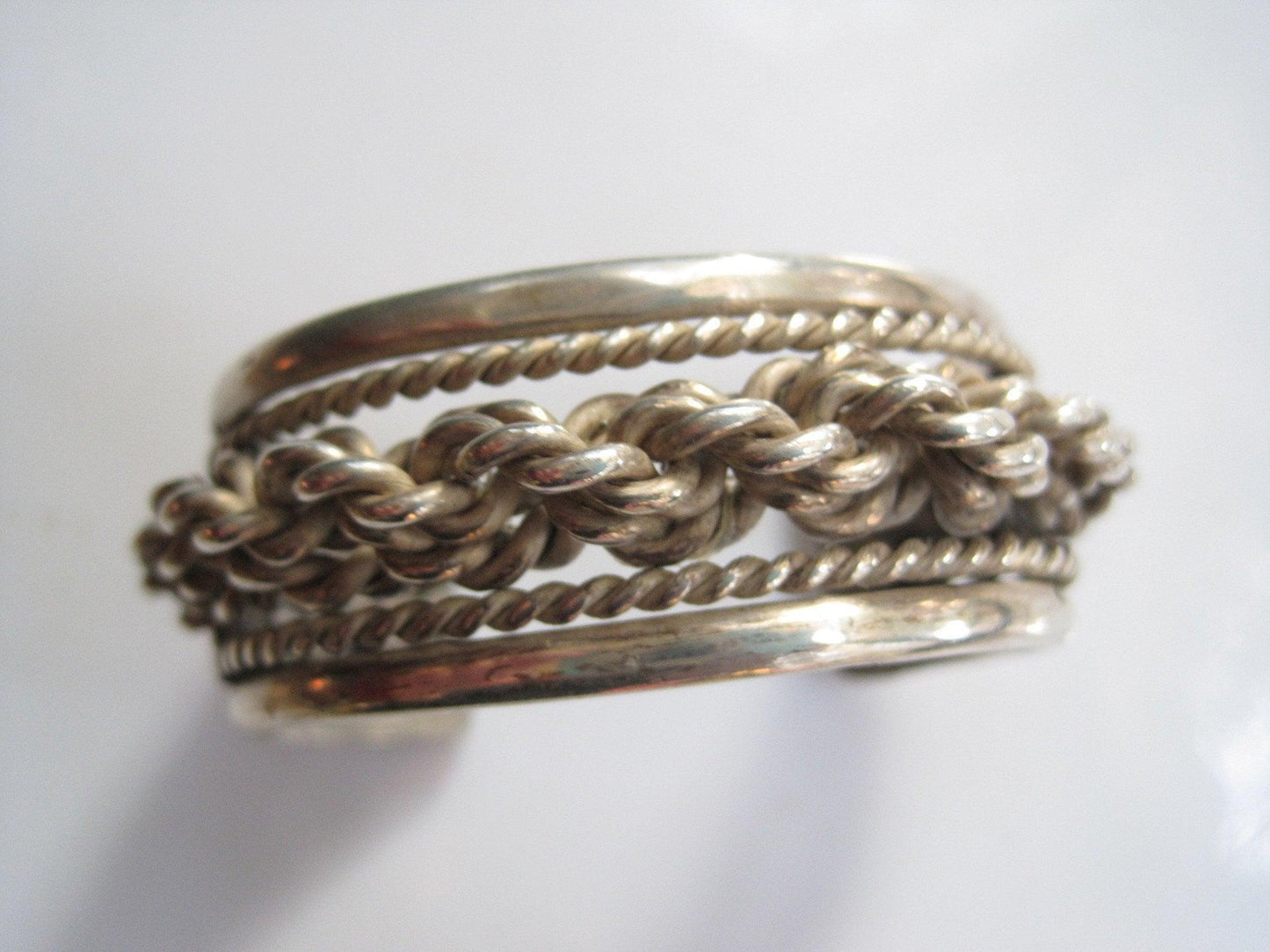 Vintage Braided Silver Mexican Cuff Bracelet - Anteeka