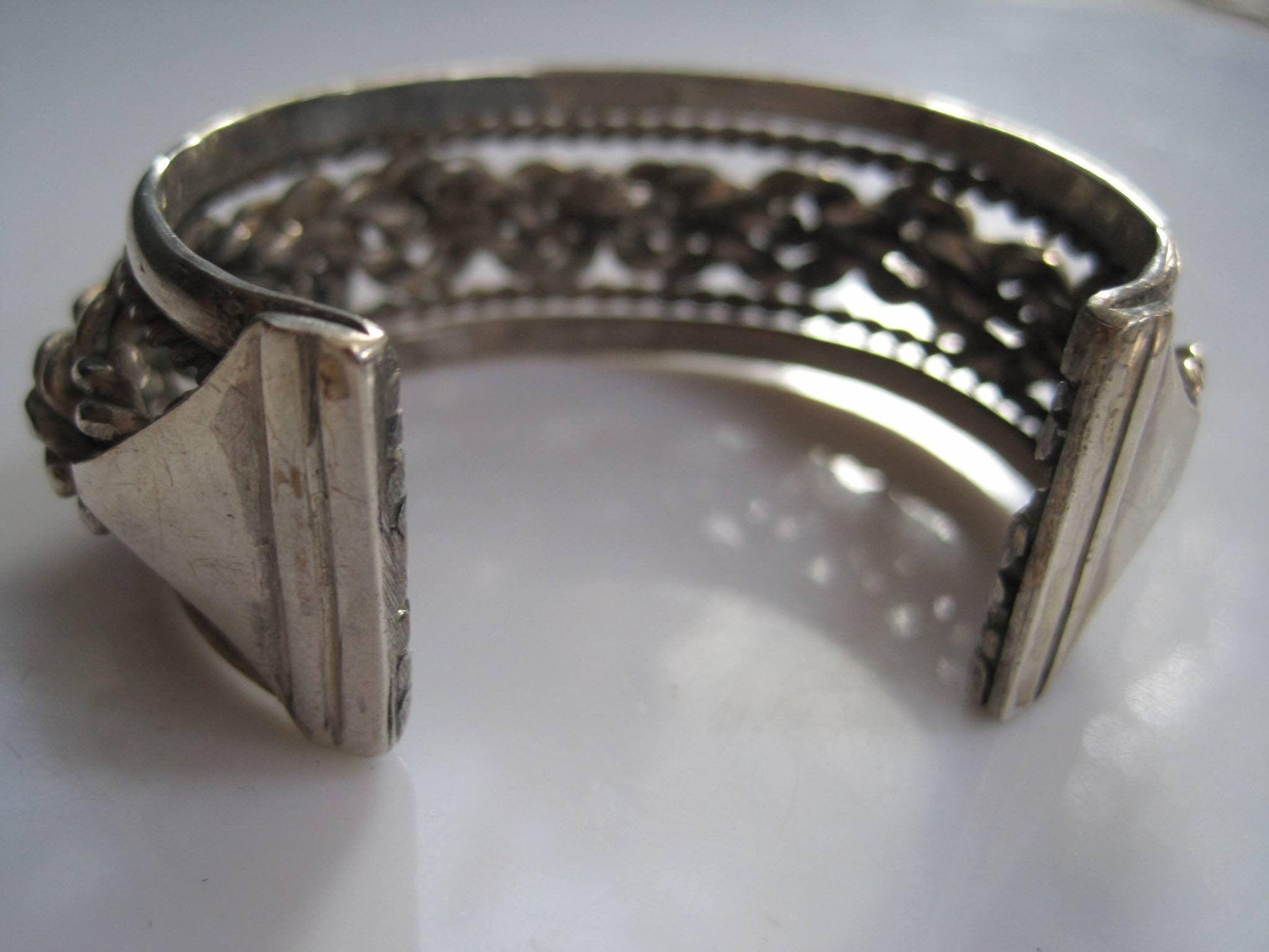 Vintage Braided Silver Mexican Cuff Bracelet - Anteeka