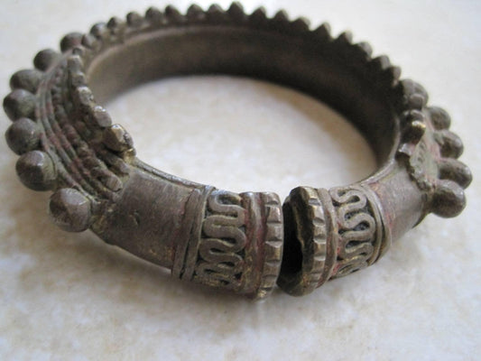 Vintage Bronze Bracelet - Asian Rattle Dance Bangle - Spike Bracelet - Anteeka