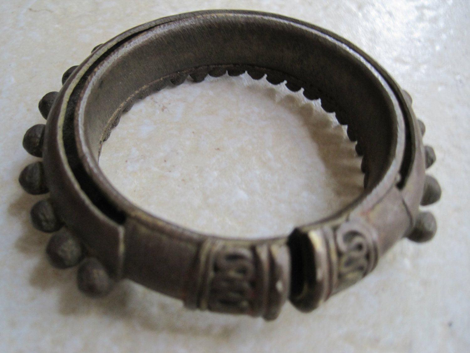 Vintage Bronze Bracelet - Asian Rattle Dance Bangle - Spike Bracelet - Anteeka
