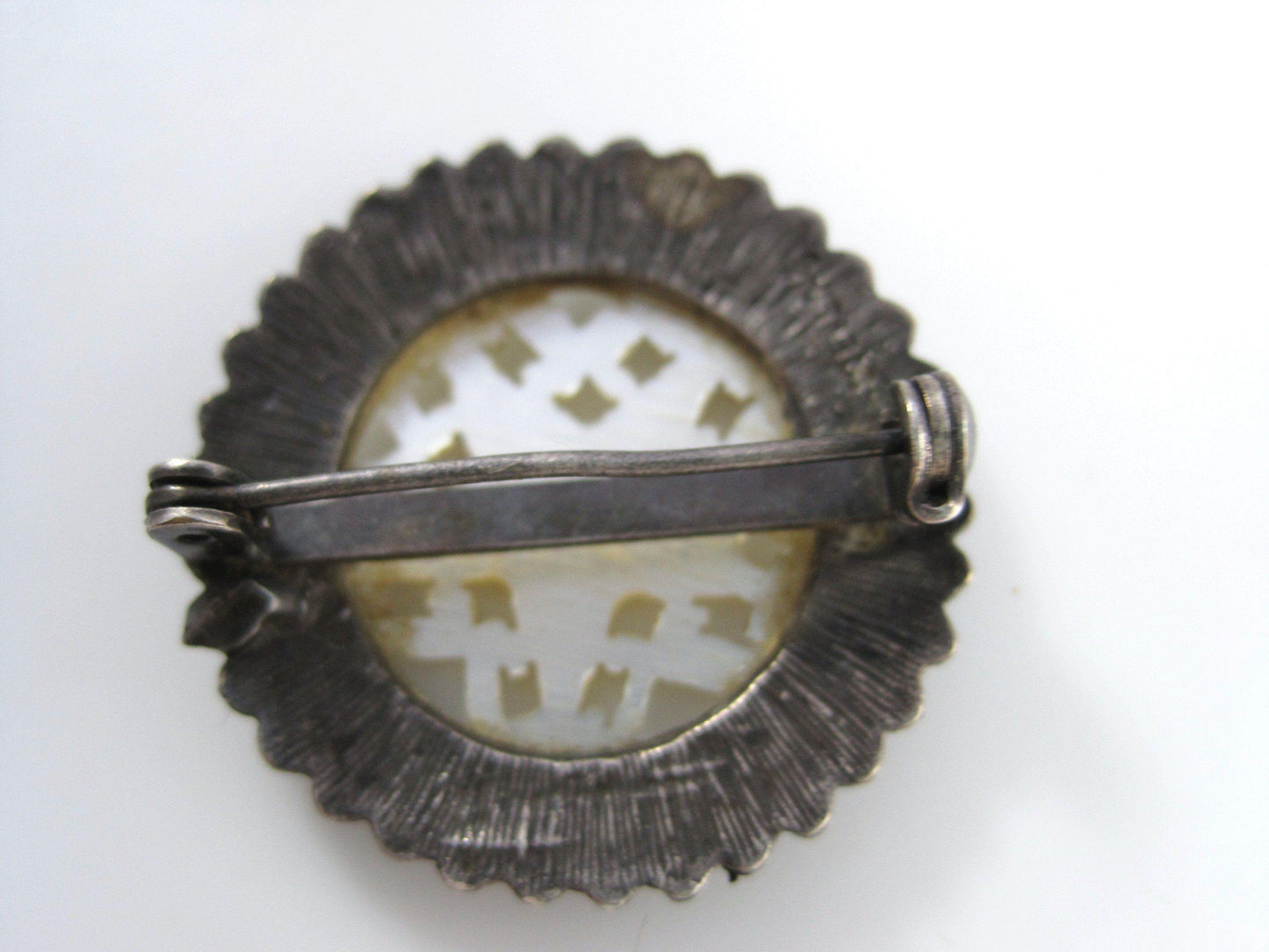 mop and sterling silver brooch