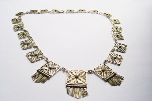 Vintage Delicate European Silver Filigree Choker Necklace - Anteeka
