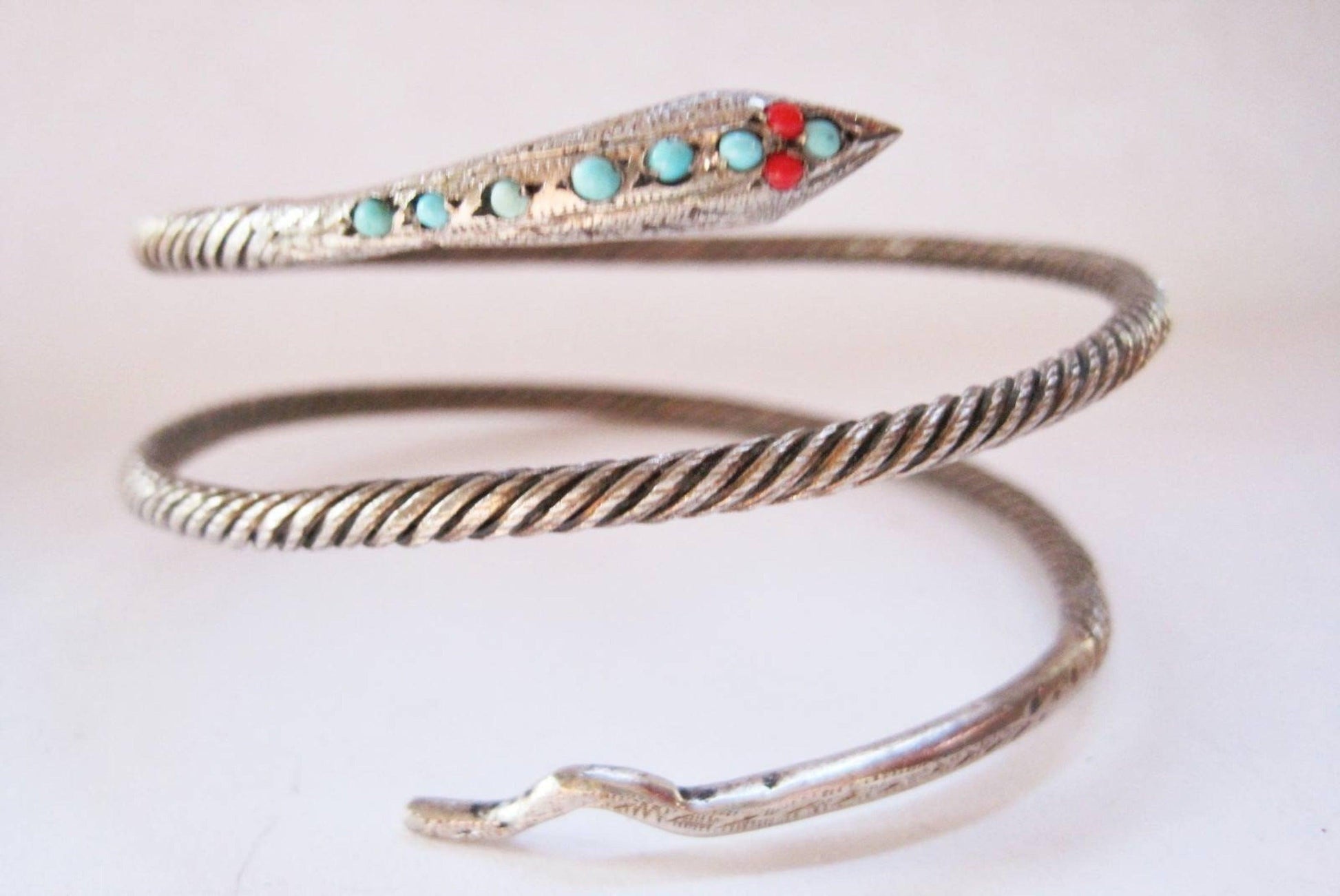 Vintage Egyptian 900 Silver Snake with Gemstones - Anteeka