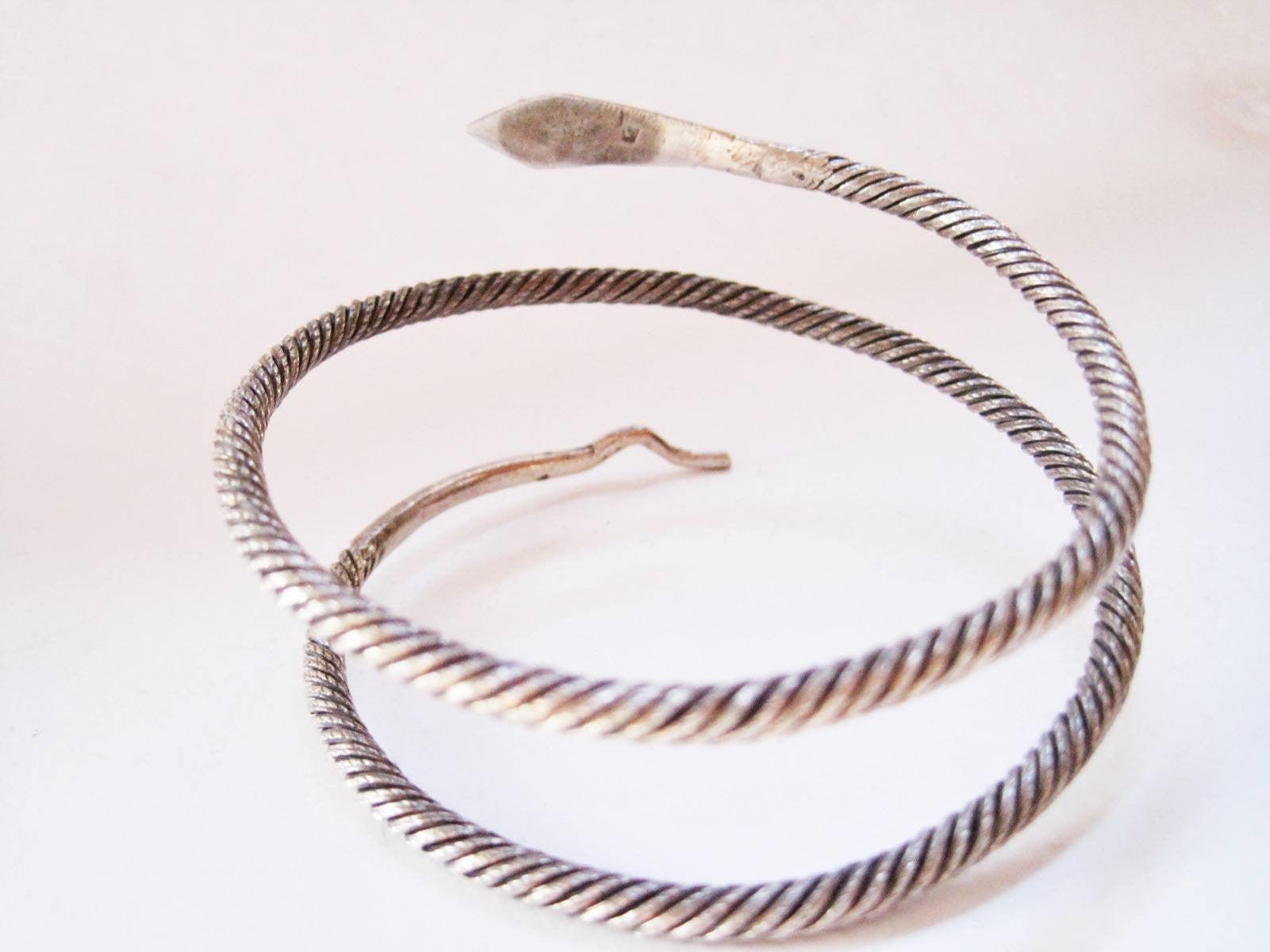 Vintage Egyptian 900 Silver Snake with Gemstones - Anteeka