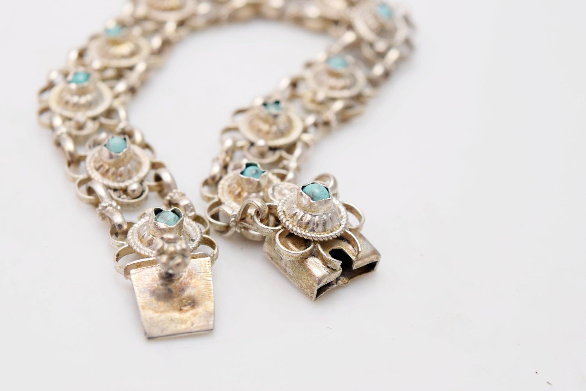 Vintage Egyptian silver and turquoise Link Bracelet - Anteeka