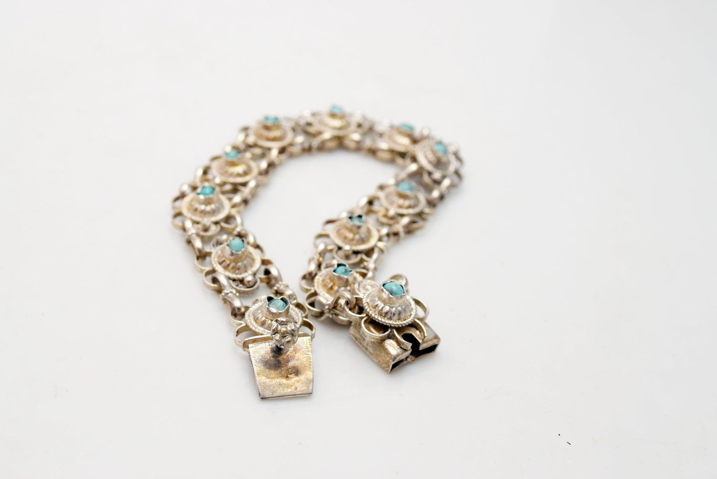 Vintage Egyptian silver and turquoise Link Bracelet - Anteeka