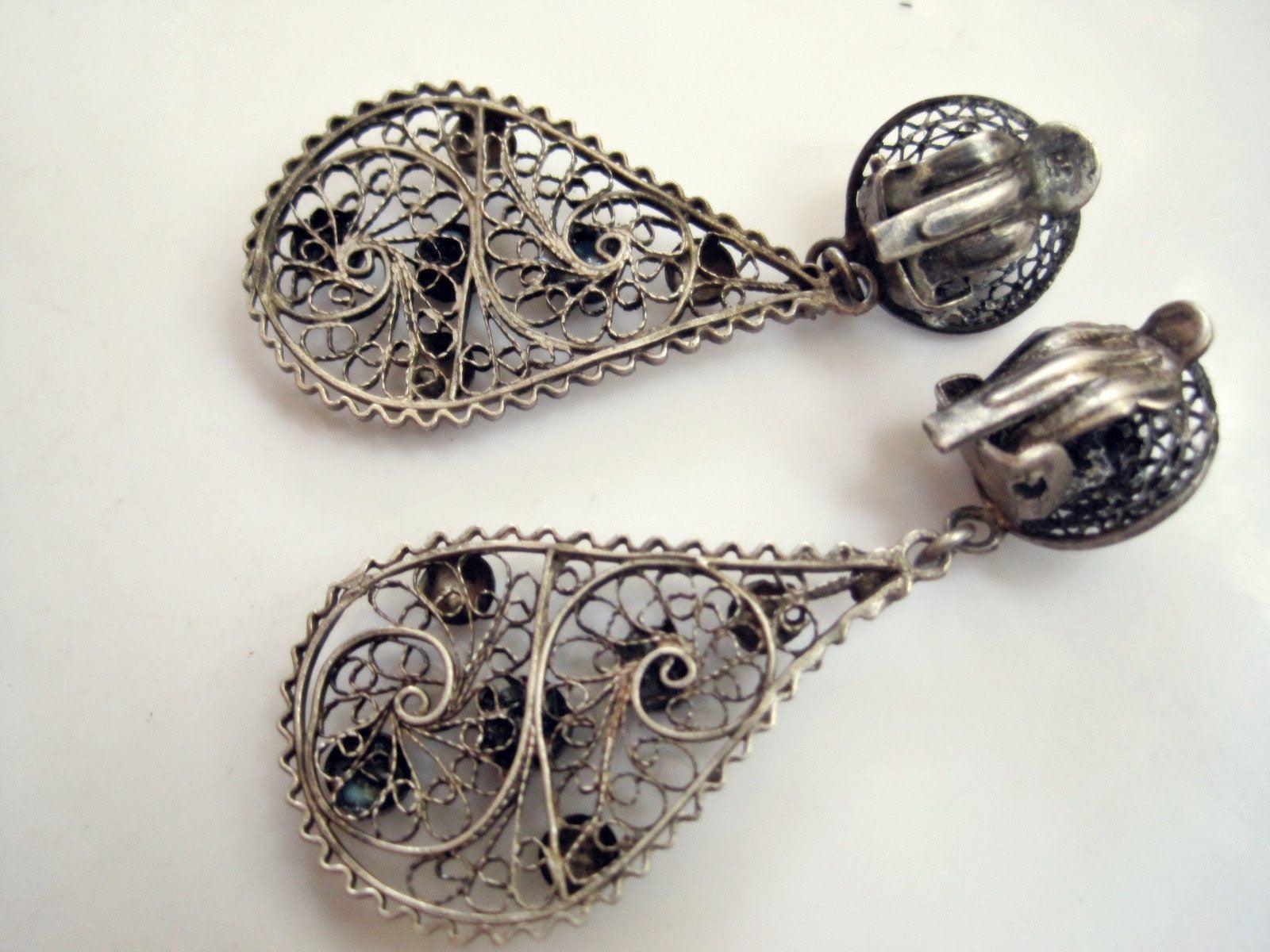 Vintage Middle Eastern Silver Filigree Screw Back Earrings