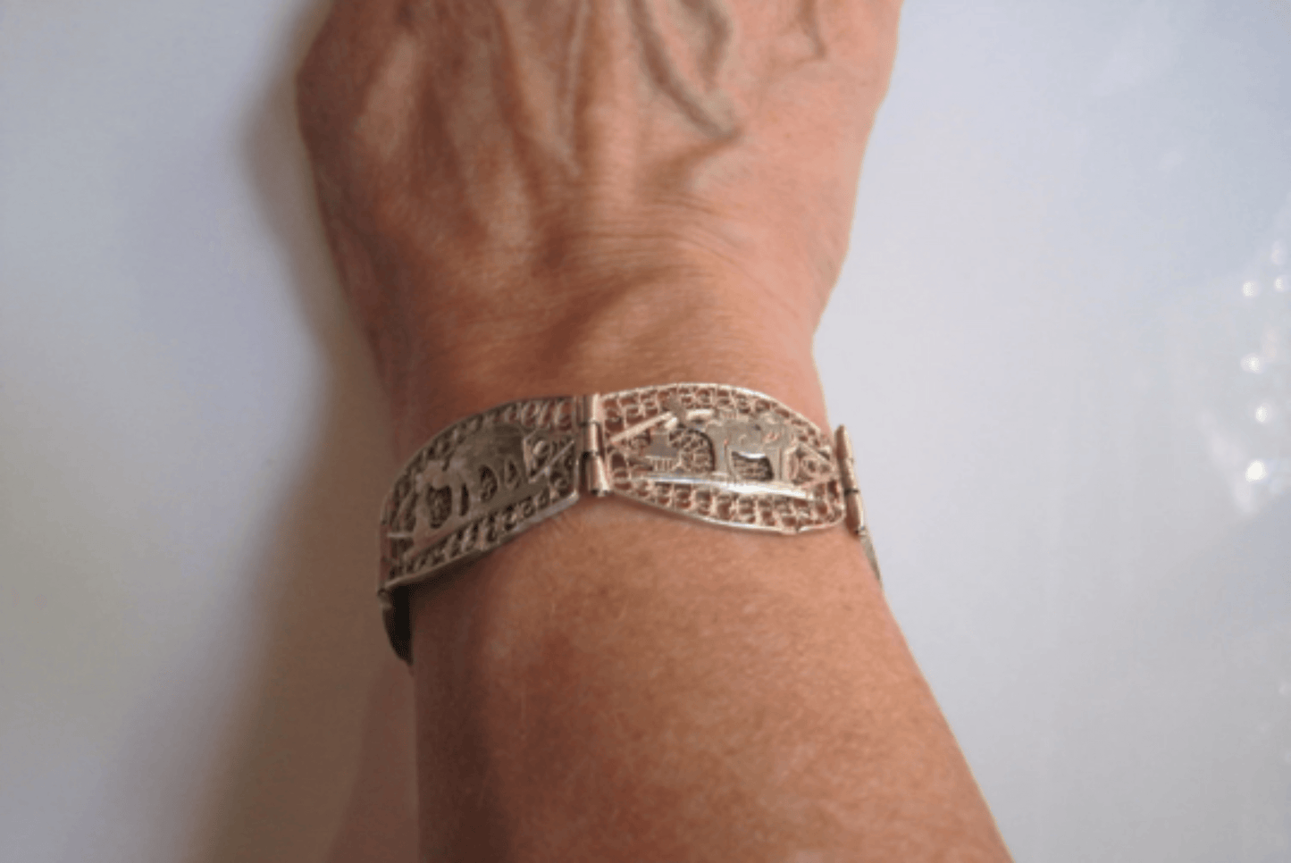Vintage Egyptian Silver Filigree Panel Bracelet - Anteeka