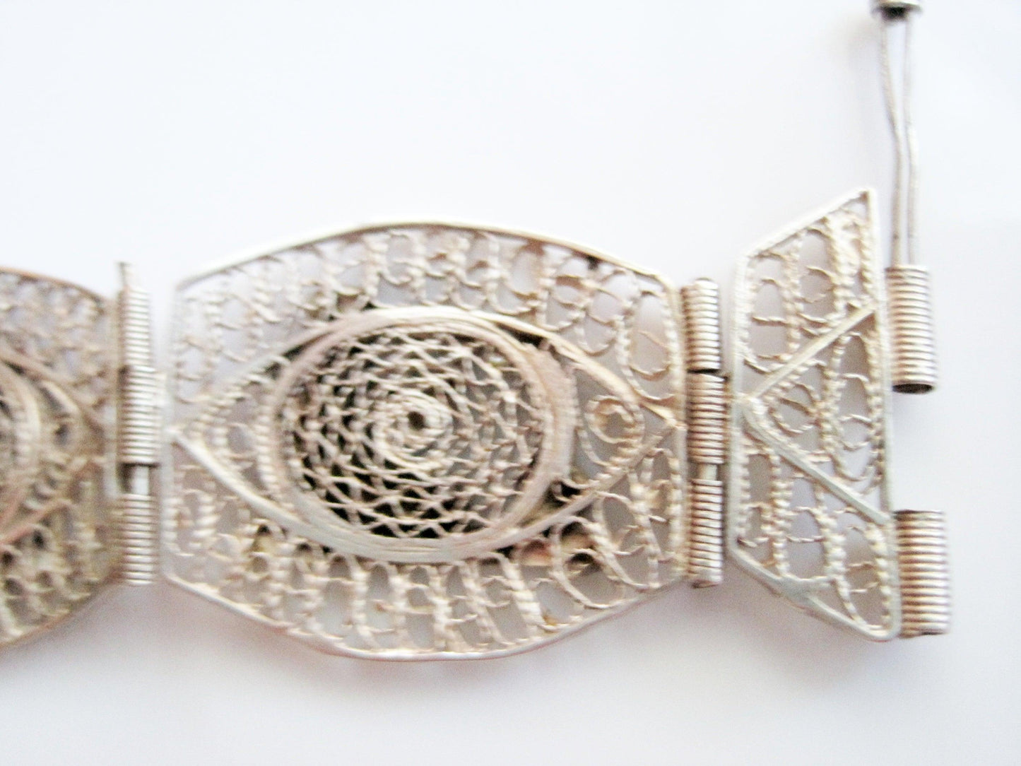 Vintage Egyptian Silver Filigree Panel Bracelet - Anteeka