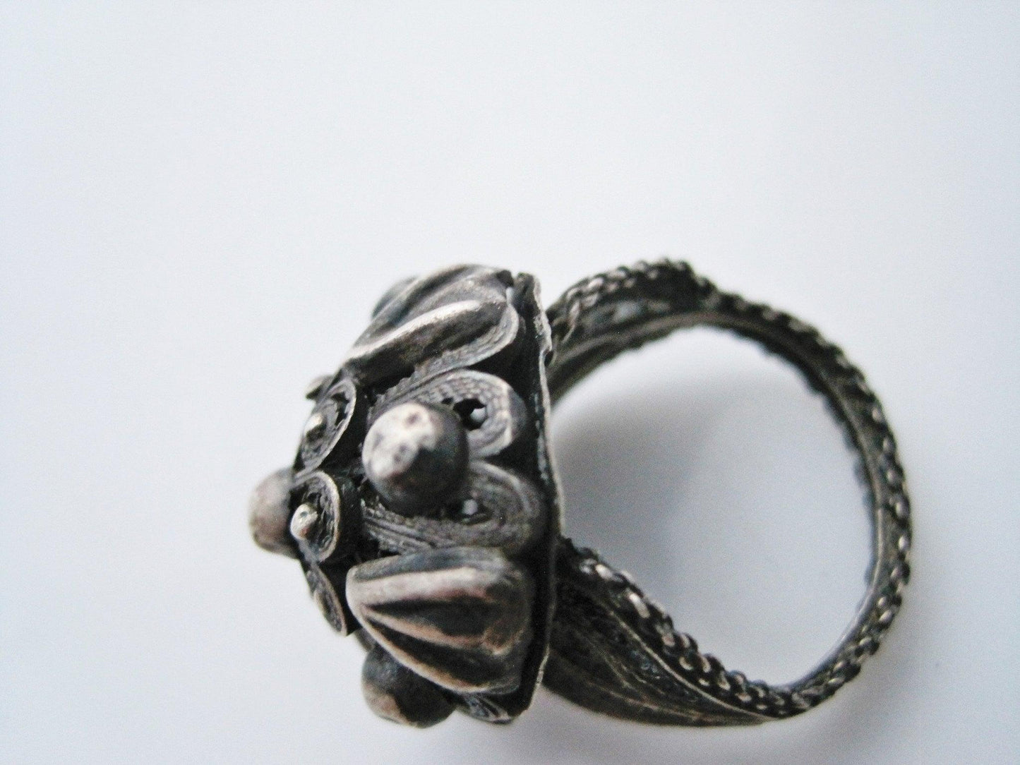 Vintage Ethnic Etruscan Style Silver Filigree Dome Ring - Anteeka