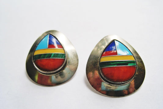 Vintage Gem Inlay Southwestern Post Earrings - Anteeka