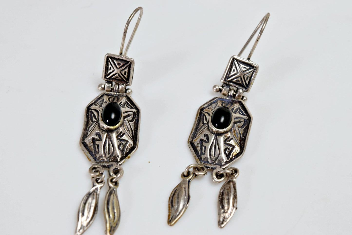 Vintage Greek Sterling Silver Geometric Earrings - Anteeka