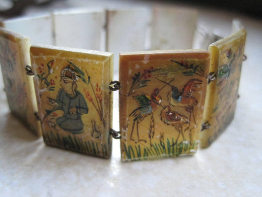 Vintage Hand Painted Mother of Pearl Bracelet - Anteeka