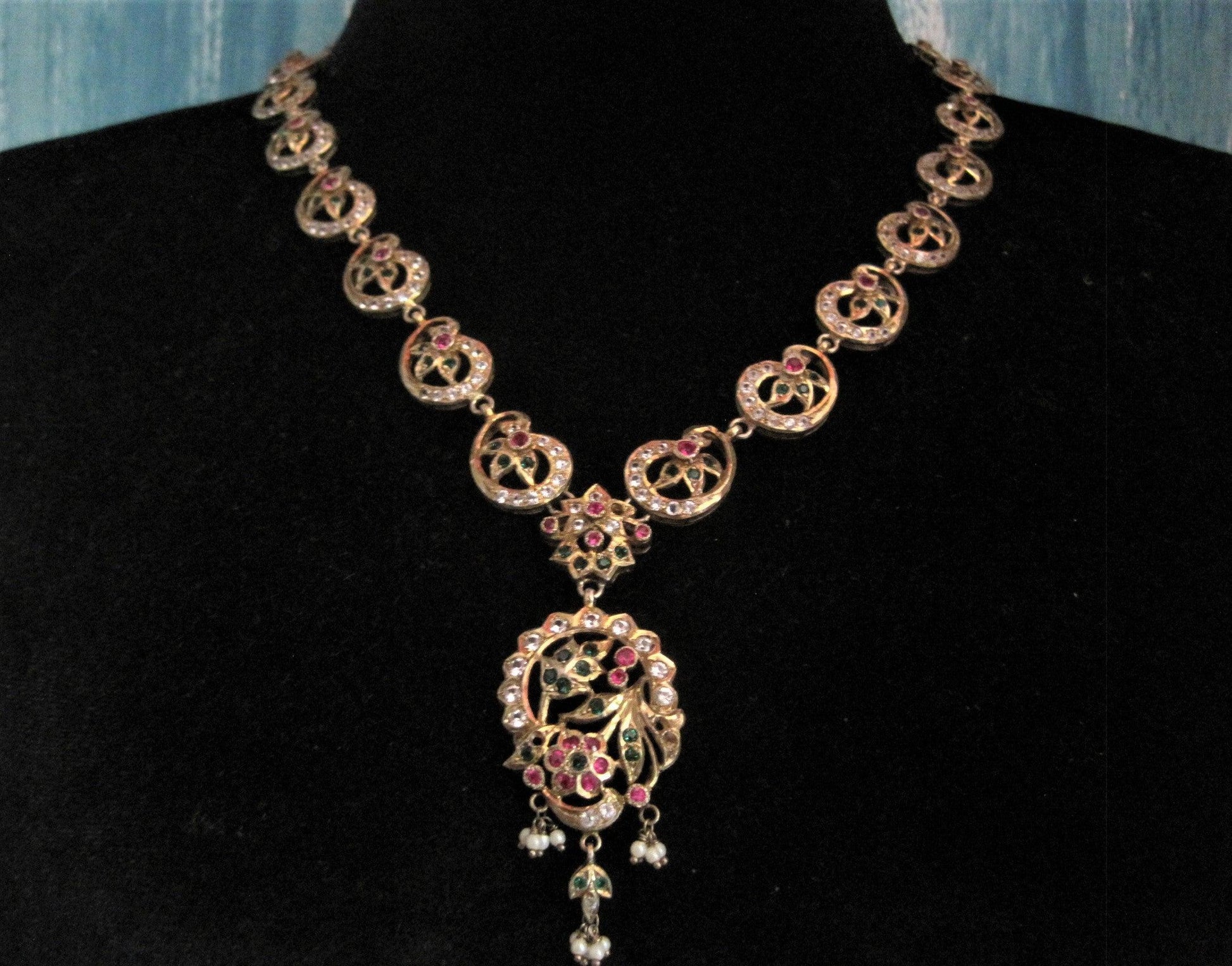 silver and gems necklace
