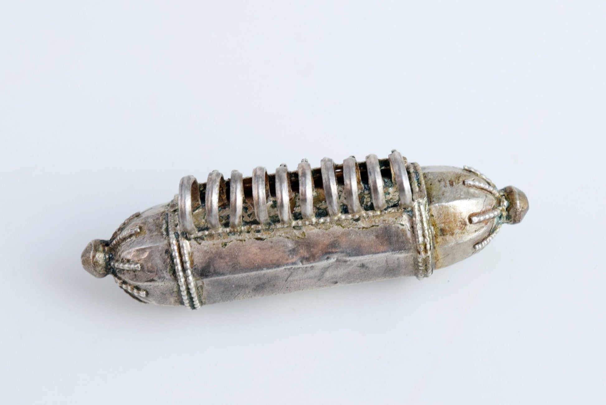 Vintage Indian Silver Cylinder Amulet Pendant - Anteeka