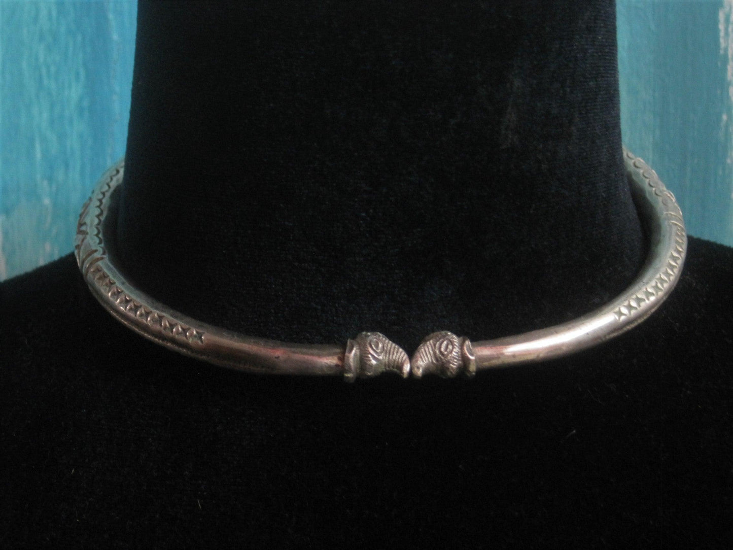 Vintage Indian Silver Makara Neck Ring or Torque Choker Necklace - Anteeka