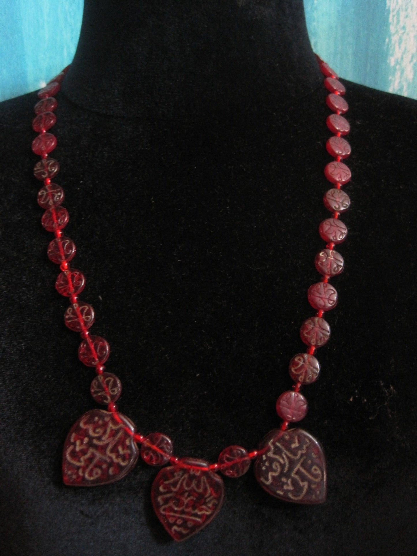 Vintage Islamic Red Czech Bead Necklace - Anteeka