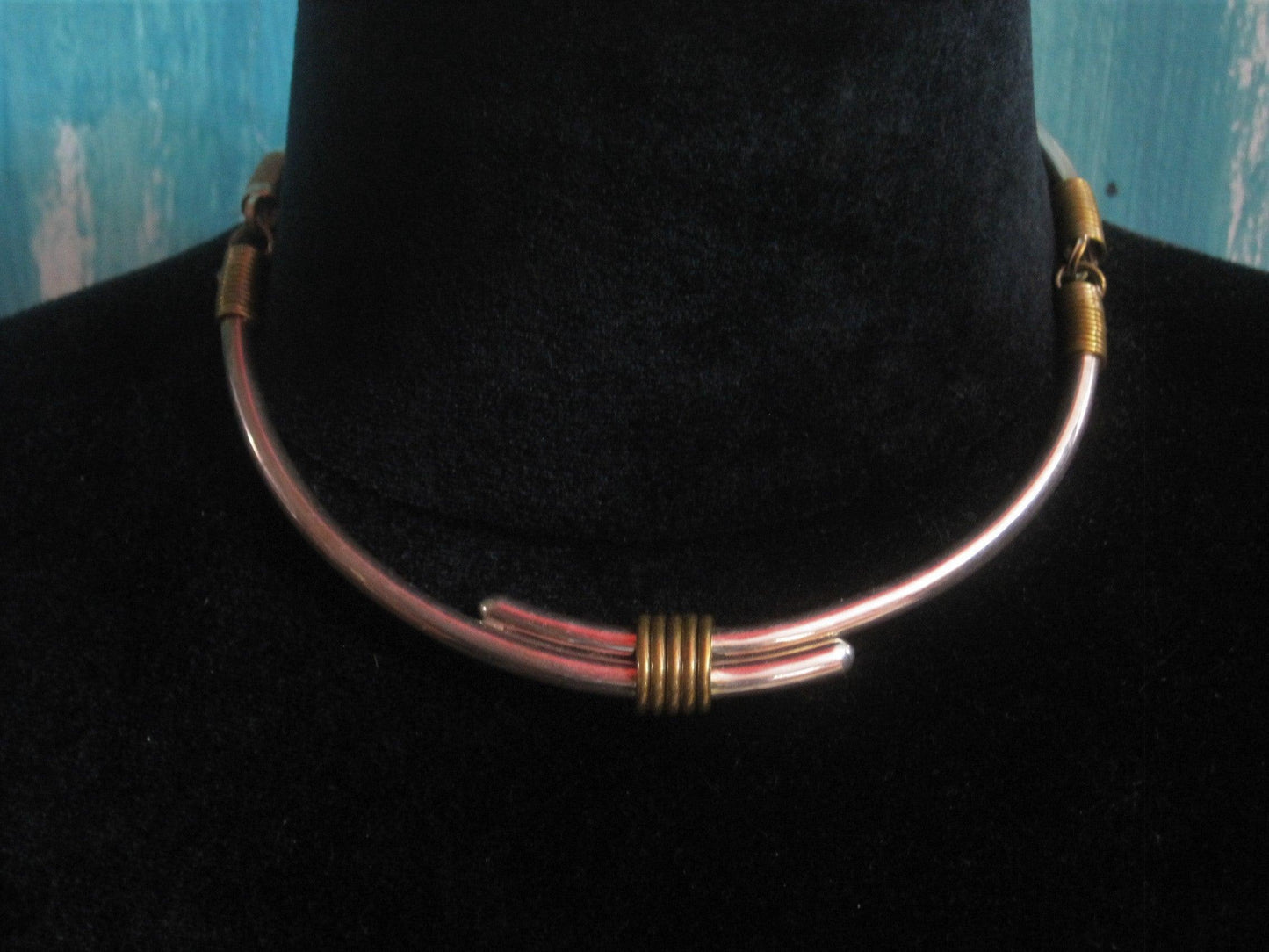 Vintage Mexican Choker Necklace Sterling Silver with Brass Accents - Anteeka