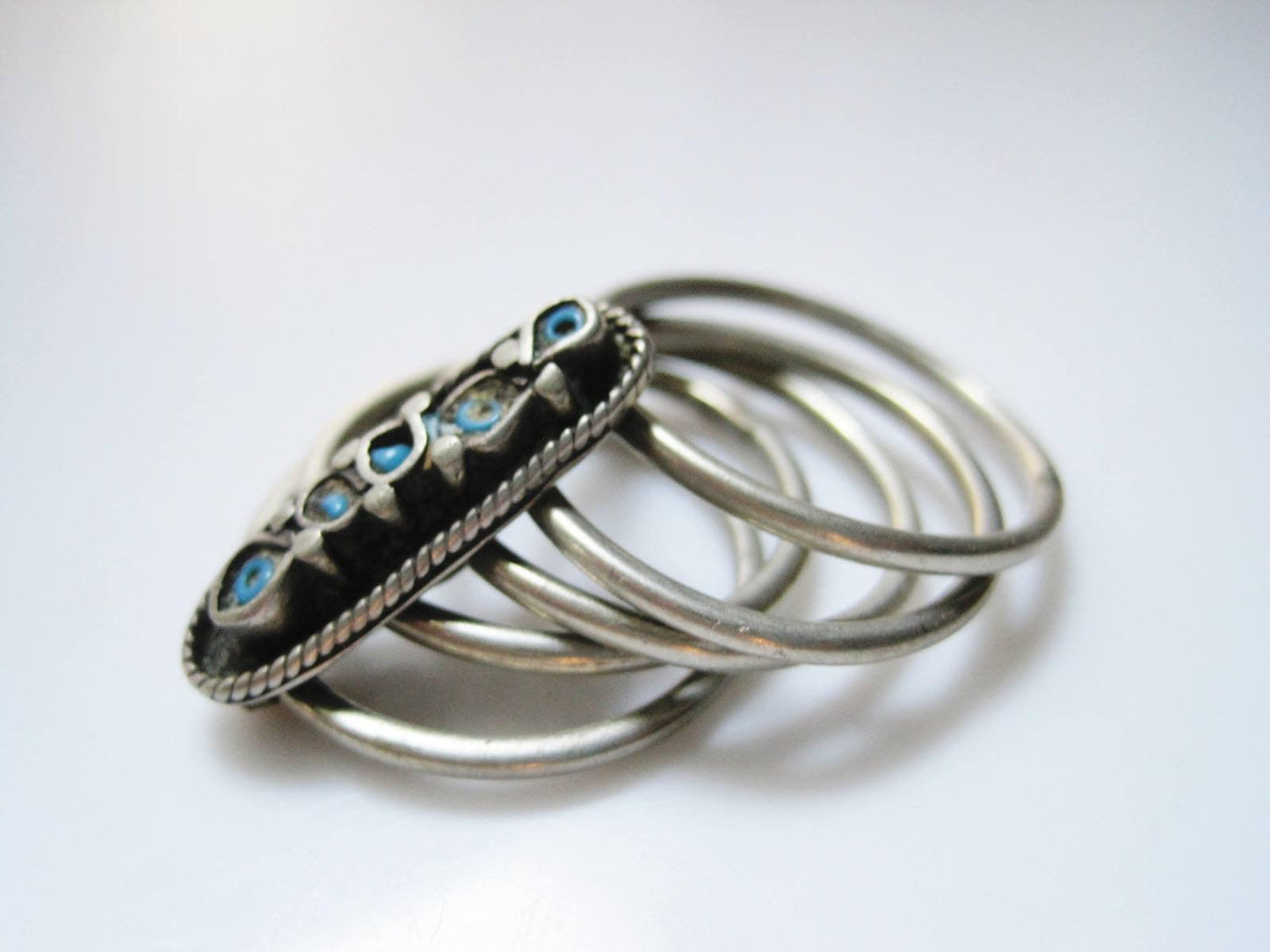 Vintage Middle East Ring with Five Bands and Turquoise Beads - Anteeka