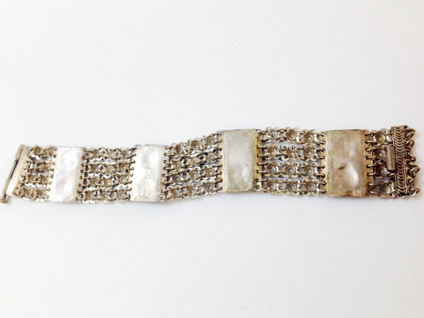 Vintage Middle Eastern Set of Silver Bracelet and Screw Back Earrings - Anteeka