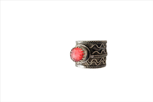 Vintage Moroccan Berber Hair Ring with Red Cabochon Size 11 - Anteeka