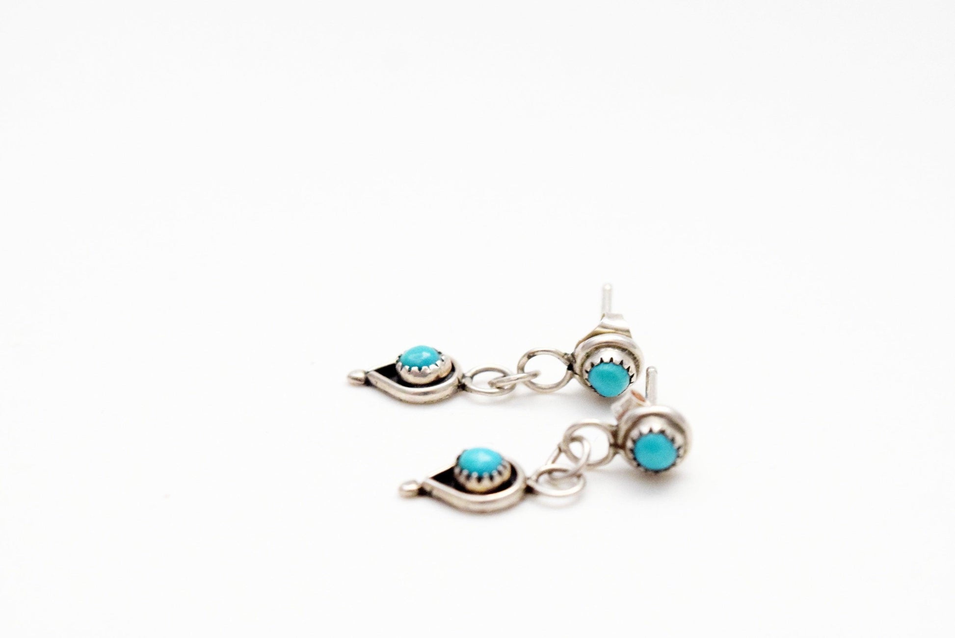 Vintage Native American Small Sterling Silver and Turquoise Dangle Earrings - Anteeka