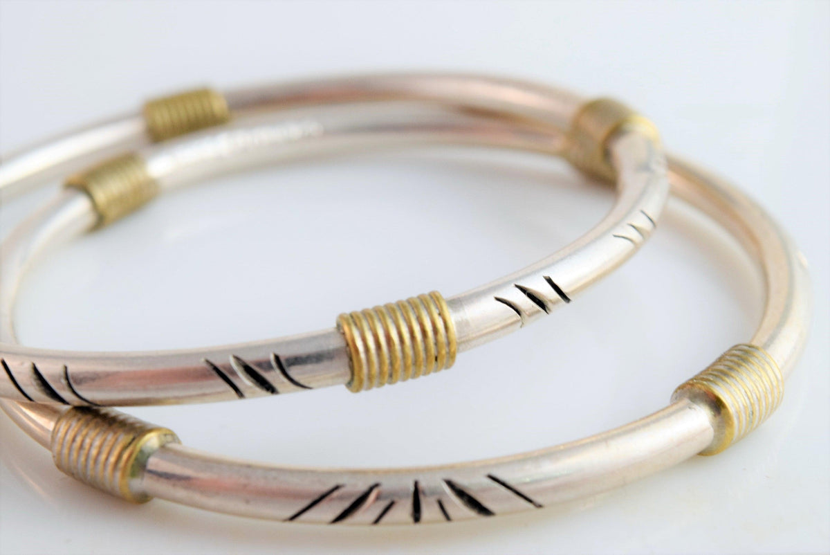 Vintage Pair of Two Tone Mexican Bangles Sterling Silver and Brass ...
