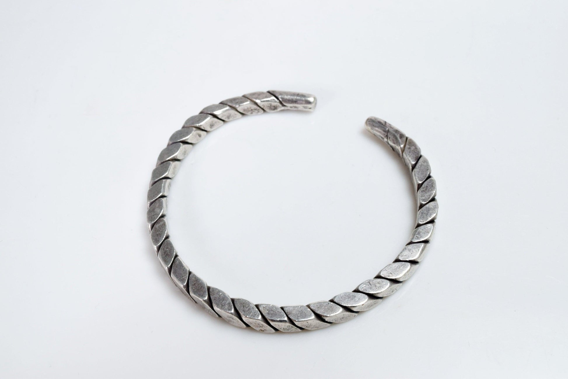 Vintage Palestinian Twisted Silver Cuff Bracelet - Anteeka