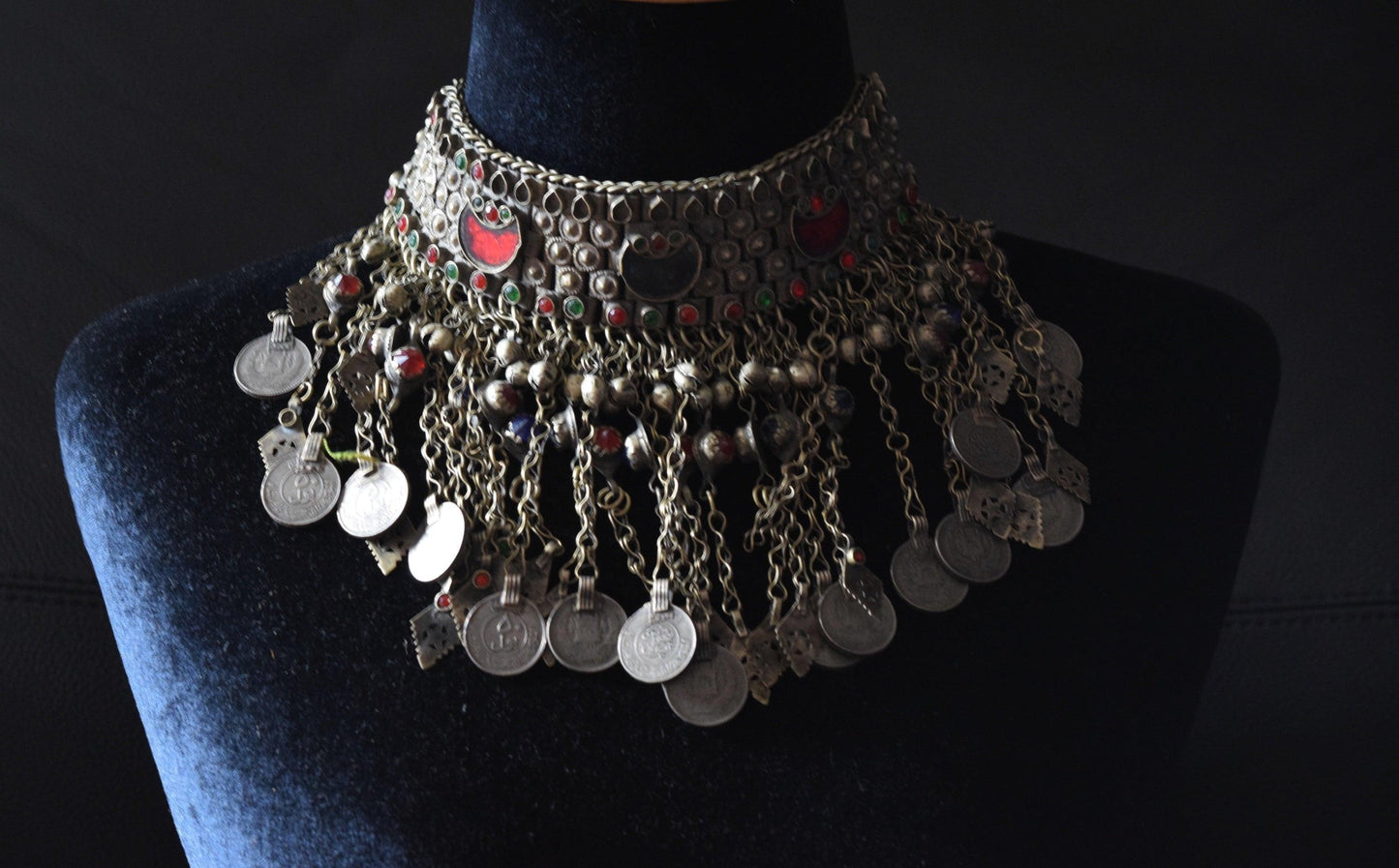 Vintage Kuchi Choker Necklace with Old Coins - Anteeka