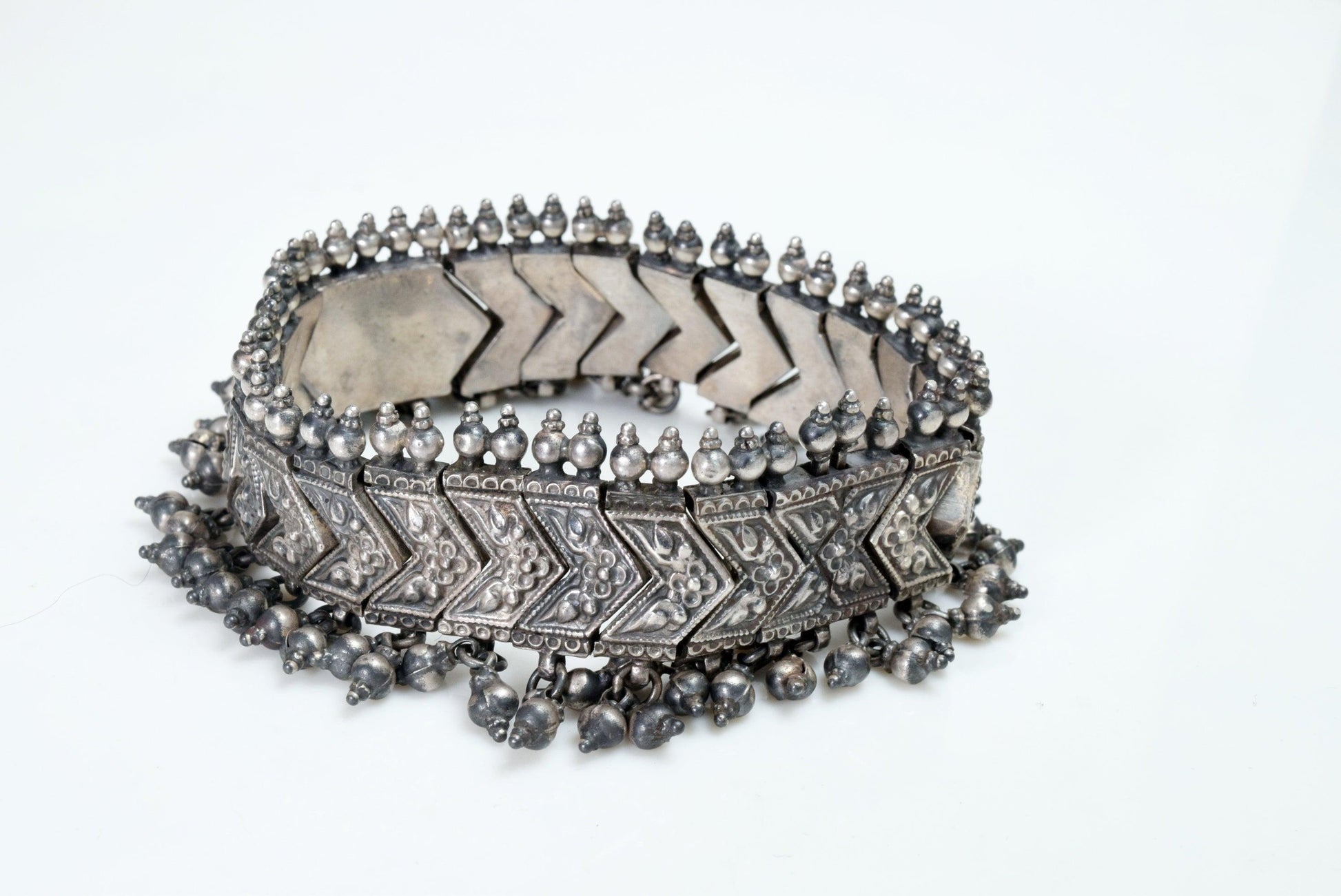 Vintage Rajasthan Silver Flexible Bracelet - Anteeka
