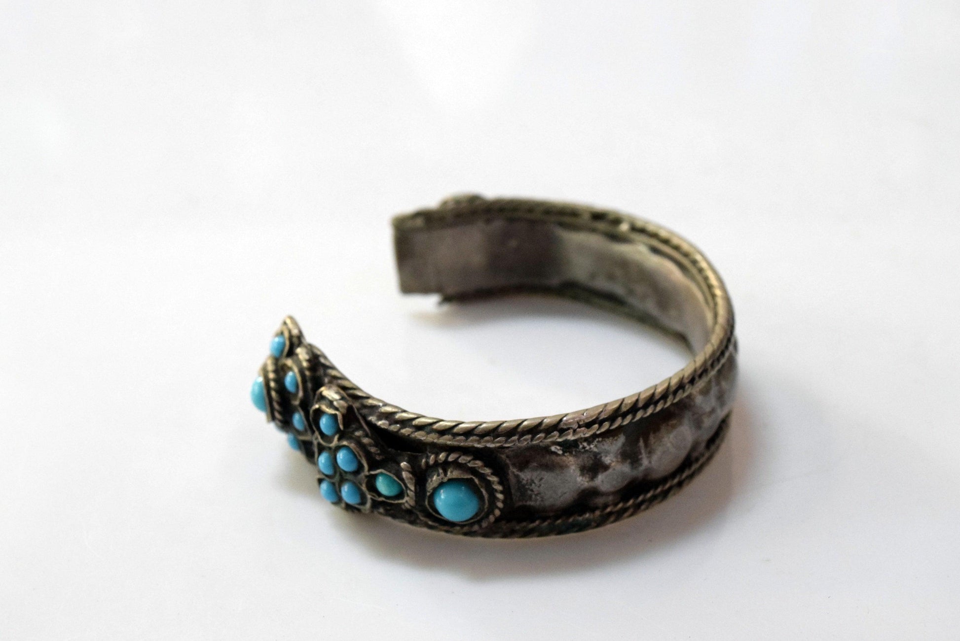 silver and blue glass bracelet