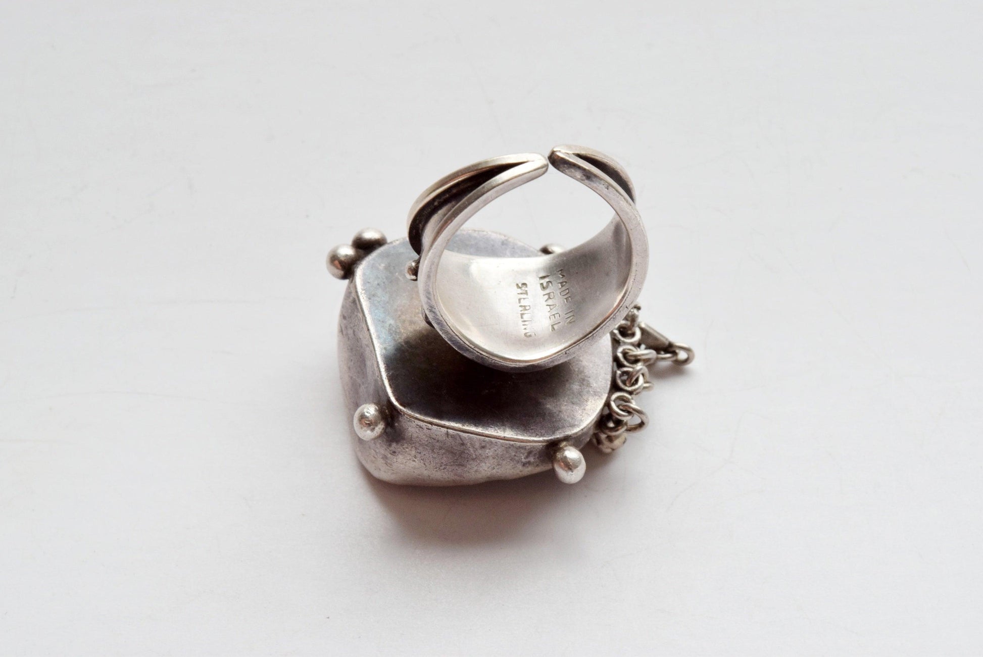 Vintage Roman Glass Sterling Ring with Dangles - Anteeka