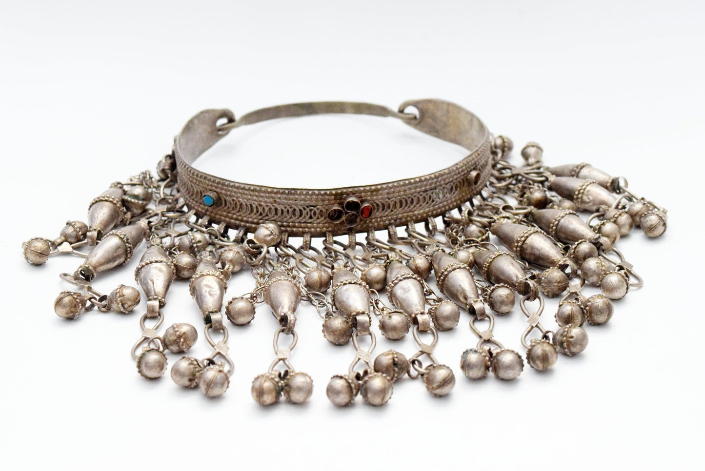 Vintage Saudi Bedouin Silver Bib Necklace - Anteeka