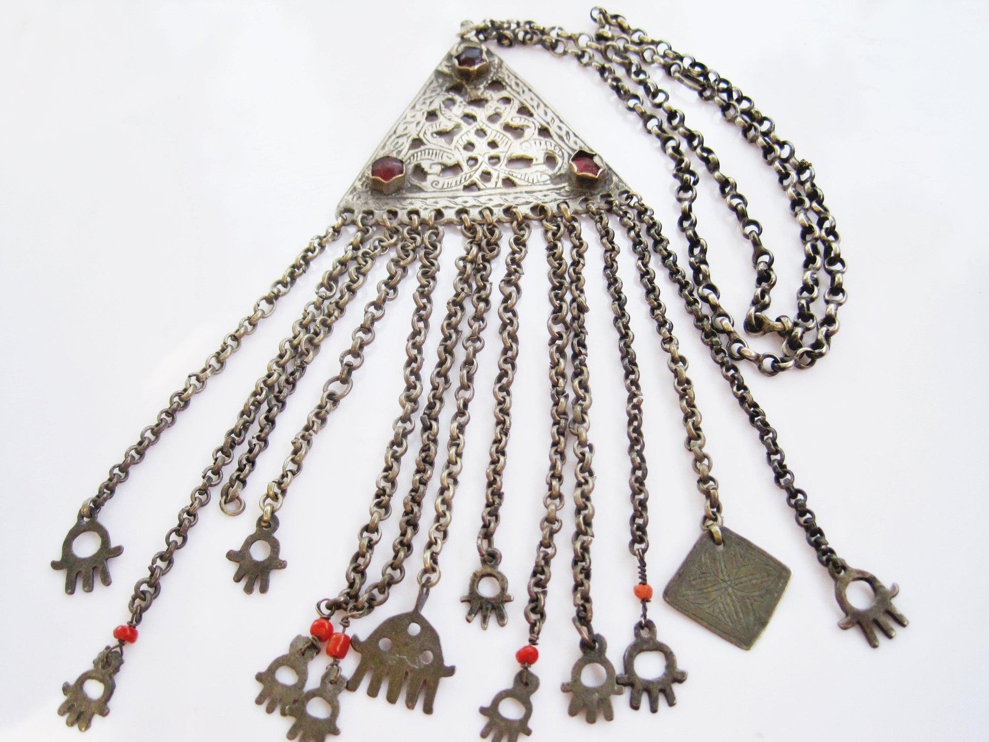 silver and coral berber necklace