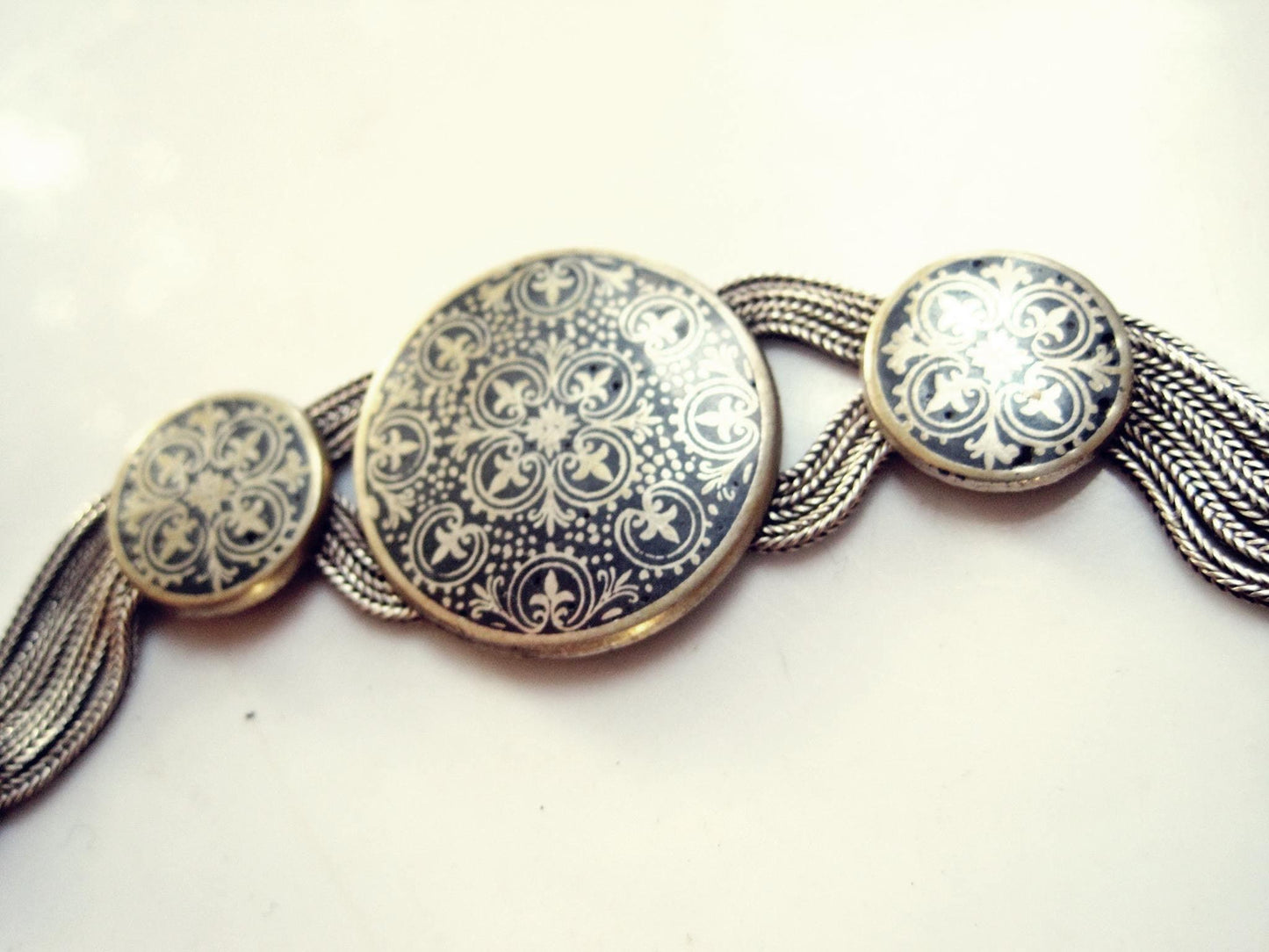 Vintage Silver and Niello Turkish Bracelet - Anteeka