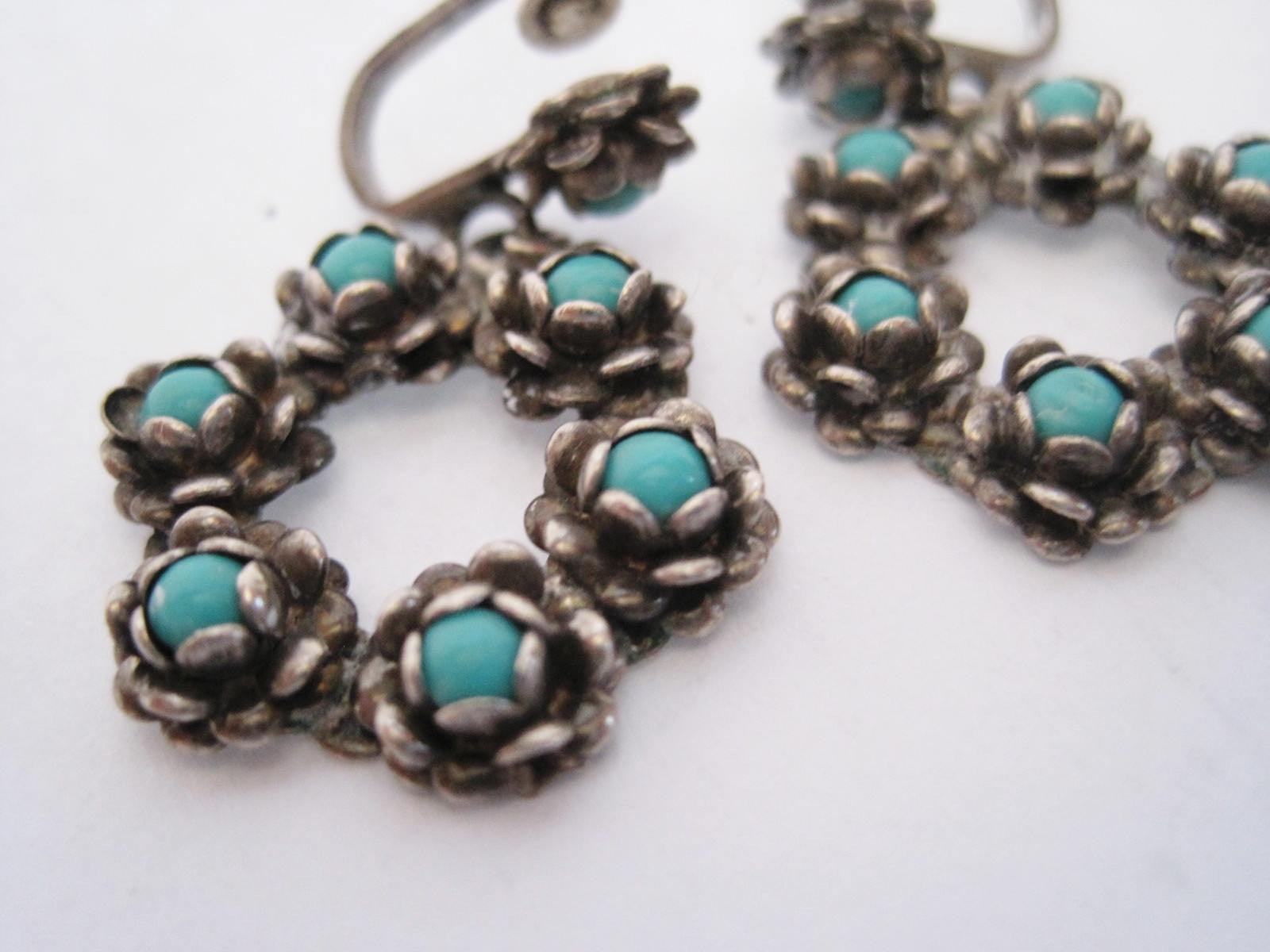 Vintage Mexican Sterling Silver Turquoise Blue Enamel Screw Back Earrings . Mexican Sterling Silver store Jewelry