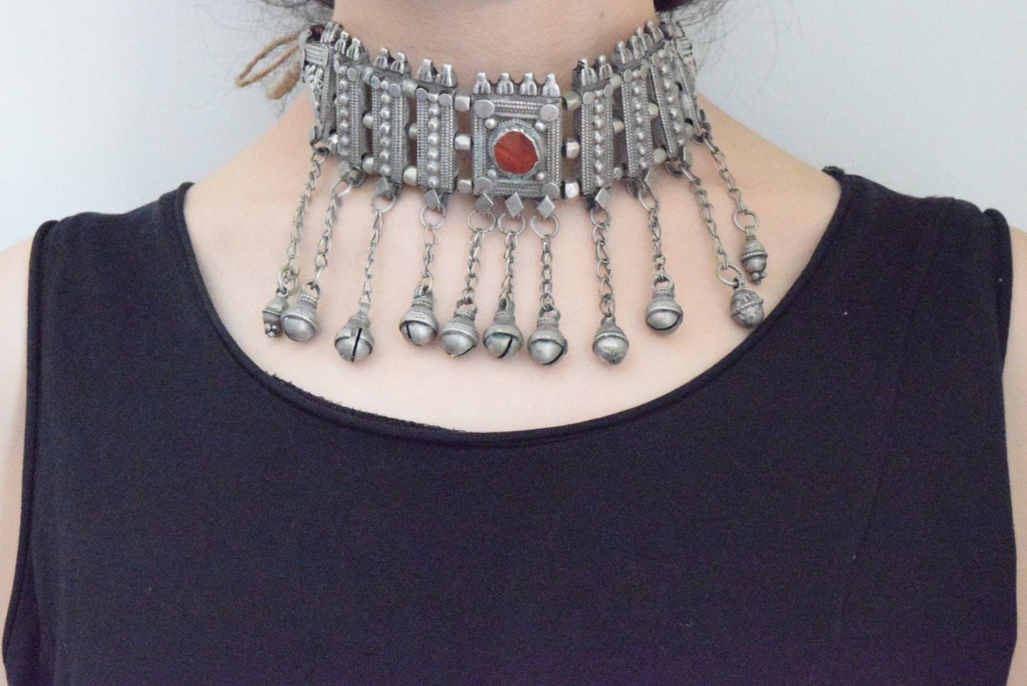 Vintage Silver Bedouin Choker Necklace with Carnelian - Anteeka