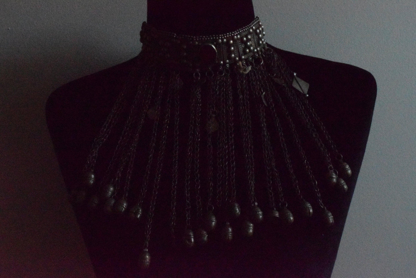 Vintage Silver Bedouin Choker Necklace with Long Chains - Anteeka