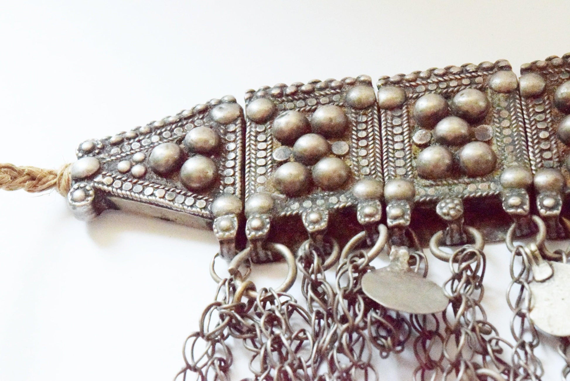 Vintage Silver Bedouin Choker Necklace with Long Chains - Anteeka
