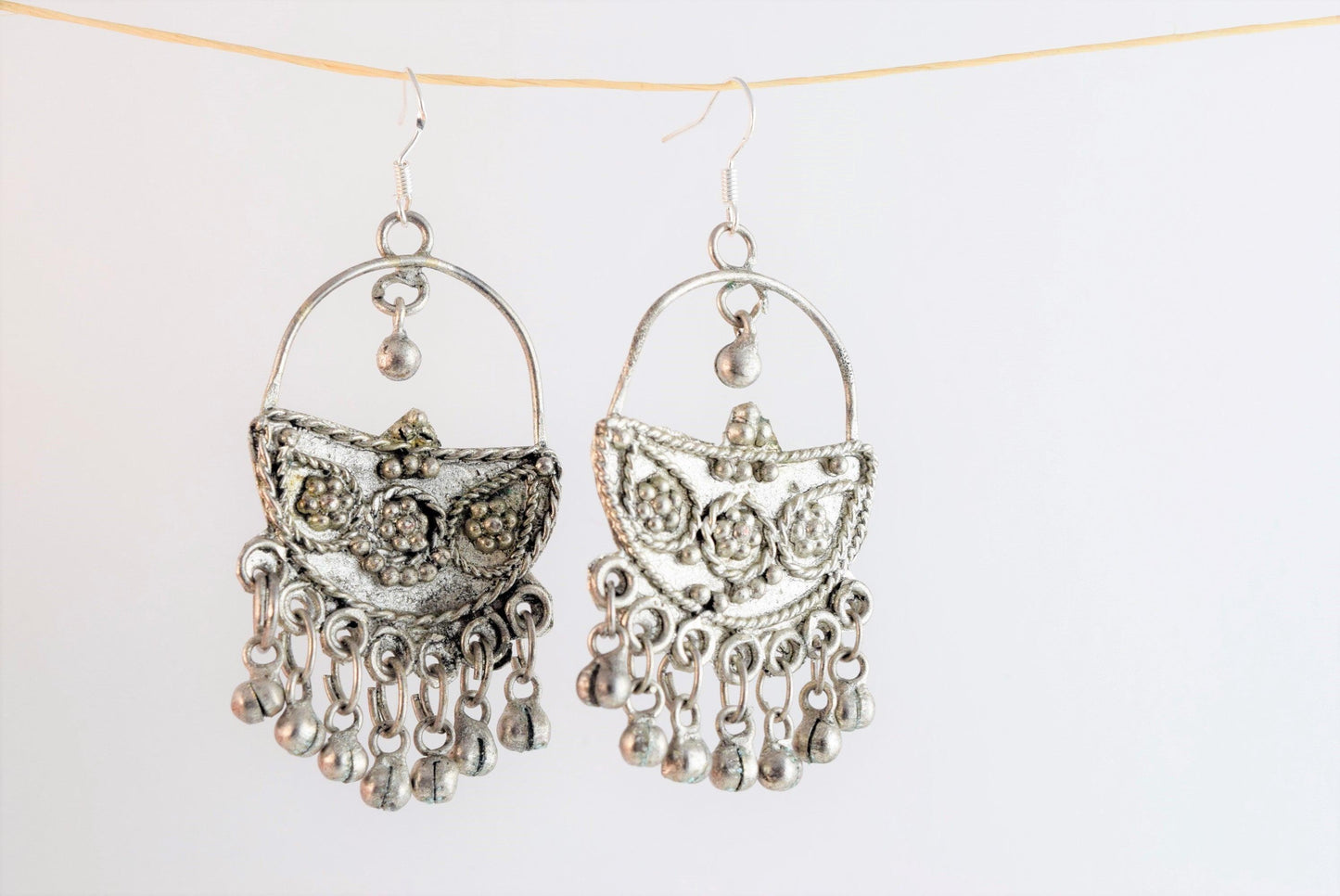 Vintage Silver Bedouin Dangle Hoop Earrings - Anteeka