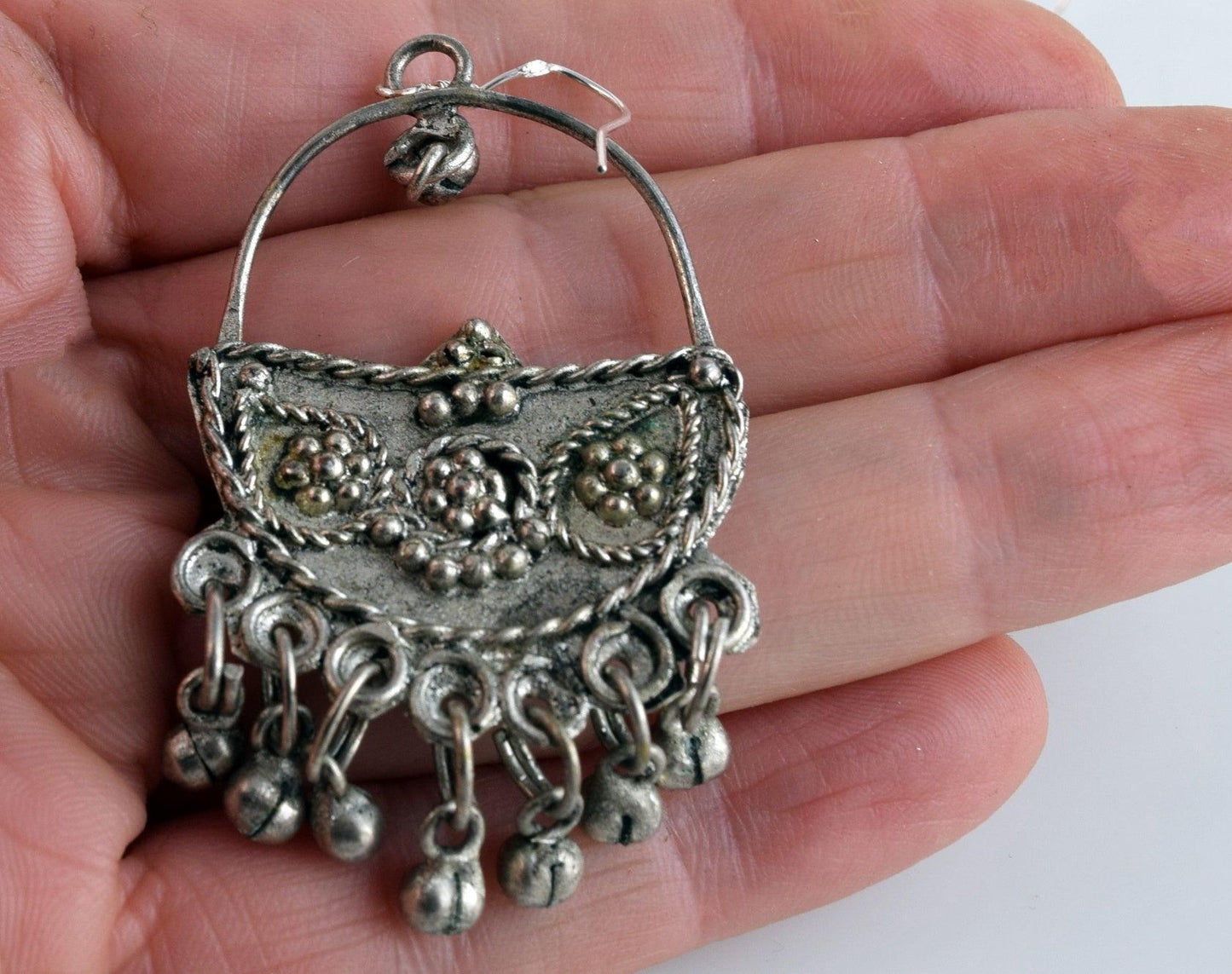 Vintage Silver Bedouin Dangle Hoop Earrings - Anteeka