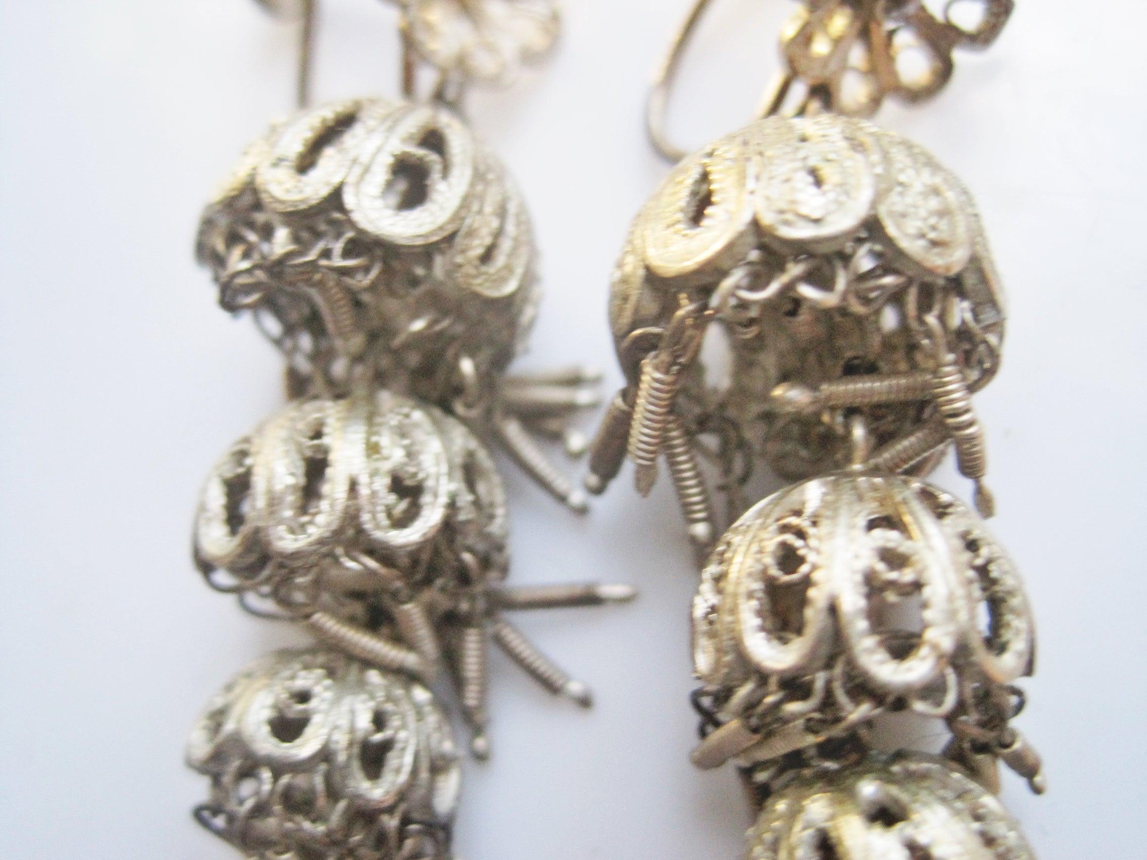 Good Vintage Ted Spiny Oyster a d Sterling Silver Filigree Chandelier Earrings