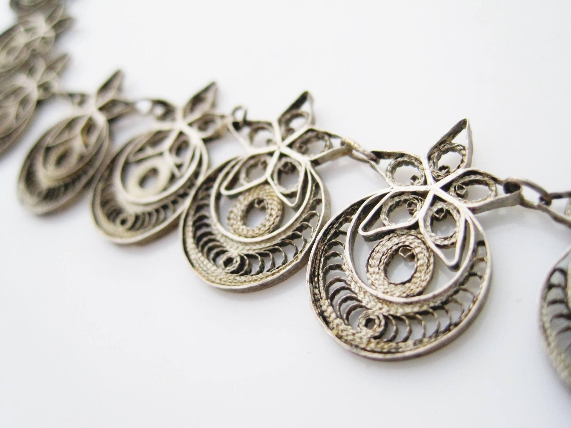 Vintage Silver Filigree Middle East Crescent Moon and Star Necklace - Anteeka