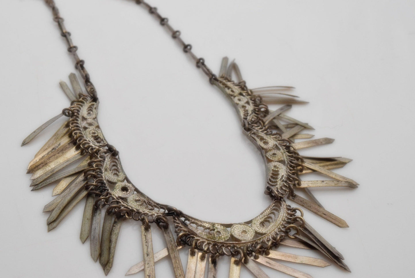 Vintage Silver Filigree Turkish Necklace with Tassel - Anteeka
