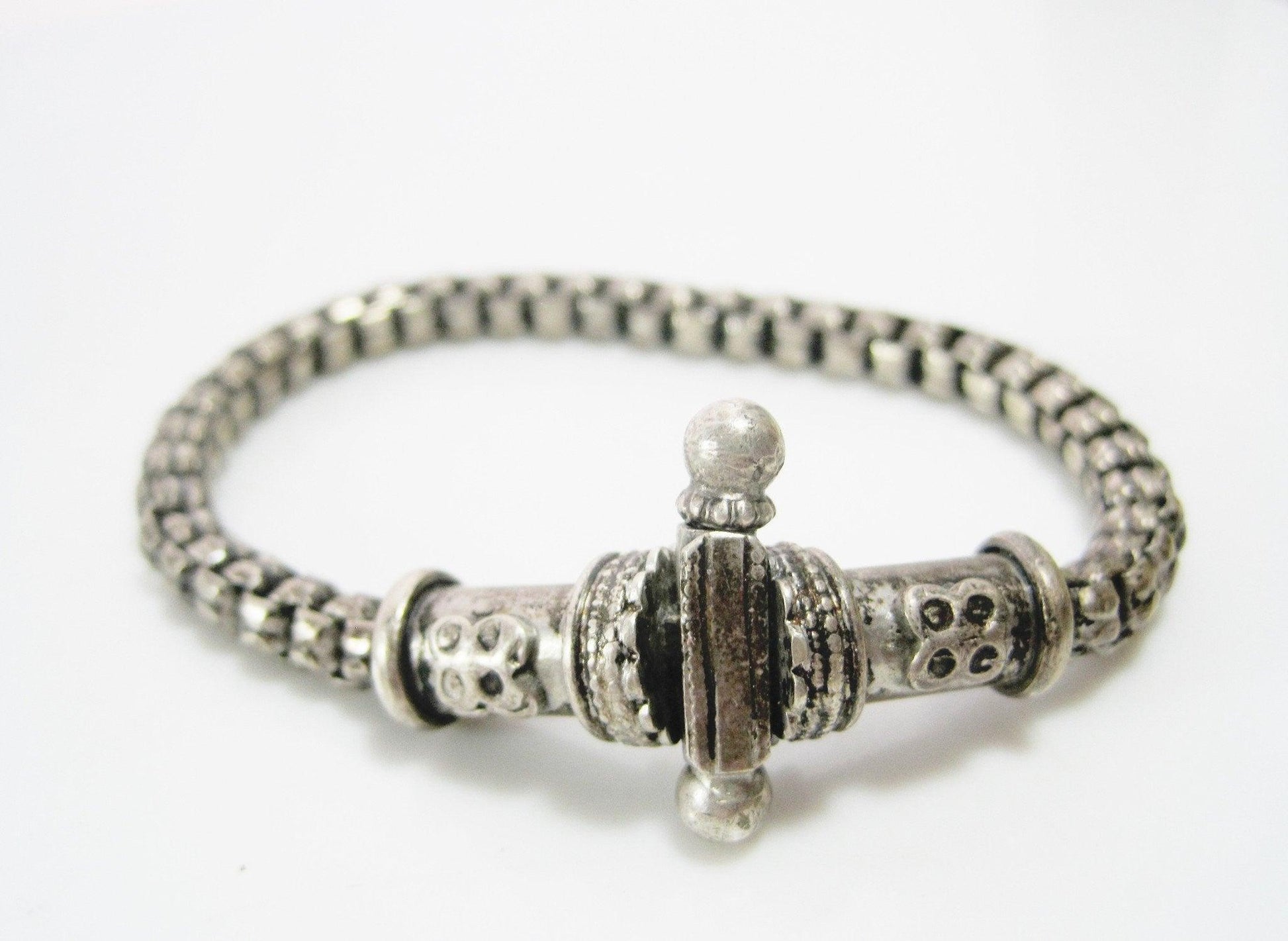 Vintage Silver Indian  Box Chain Bracelet from Rajasthan - Anteeka