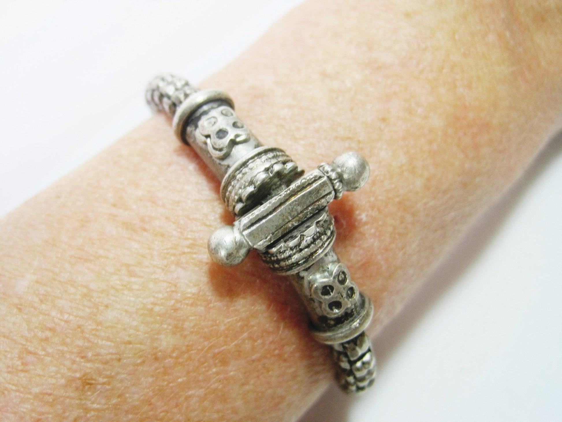 Vintage Silver Indian  Box Chain Bracelet from Rajasthan - Anteeka