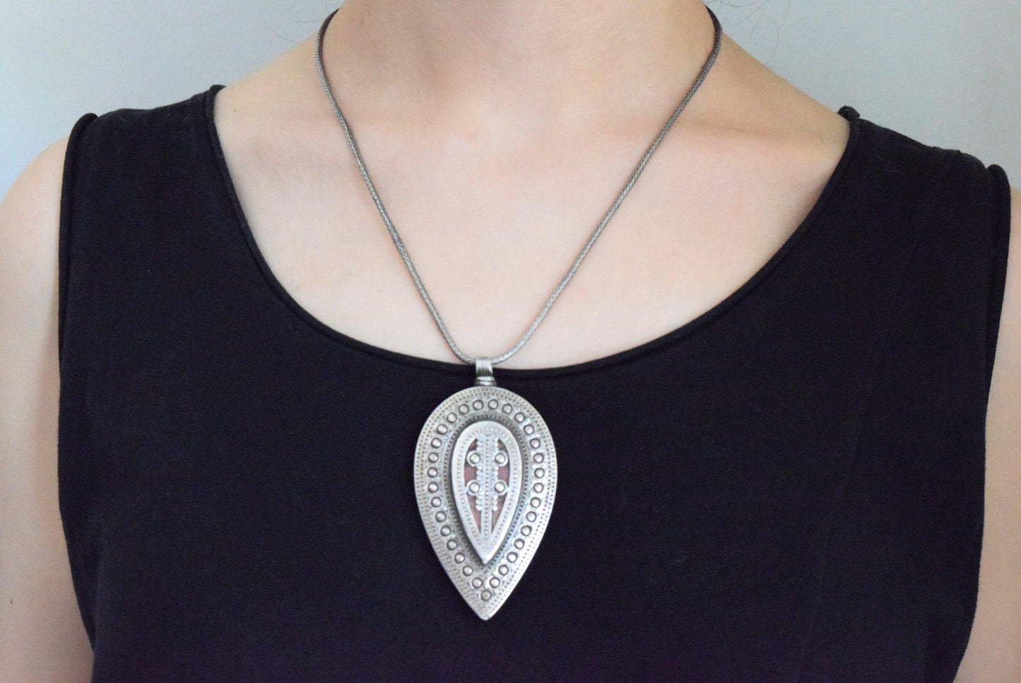 Vintage Silver Kazakh Style Pendant Necklace - Anteeka