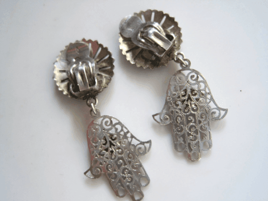 silver khamsa earrings
